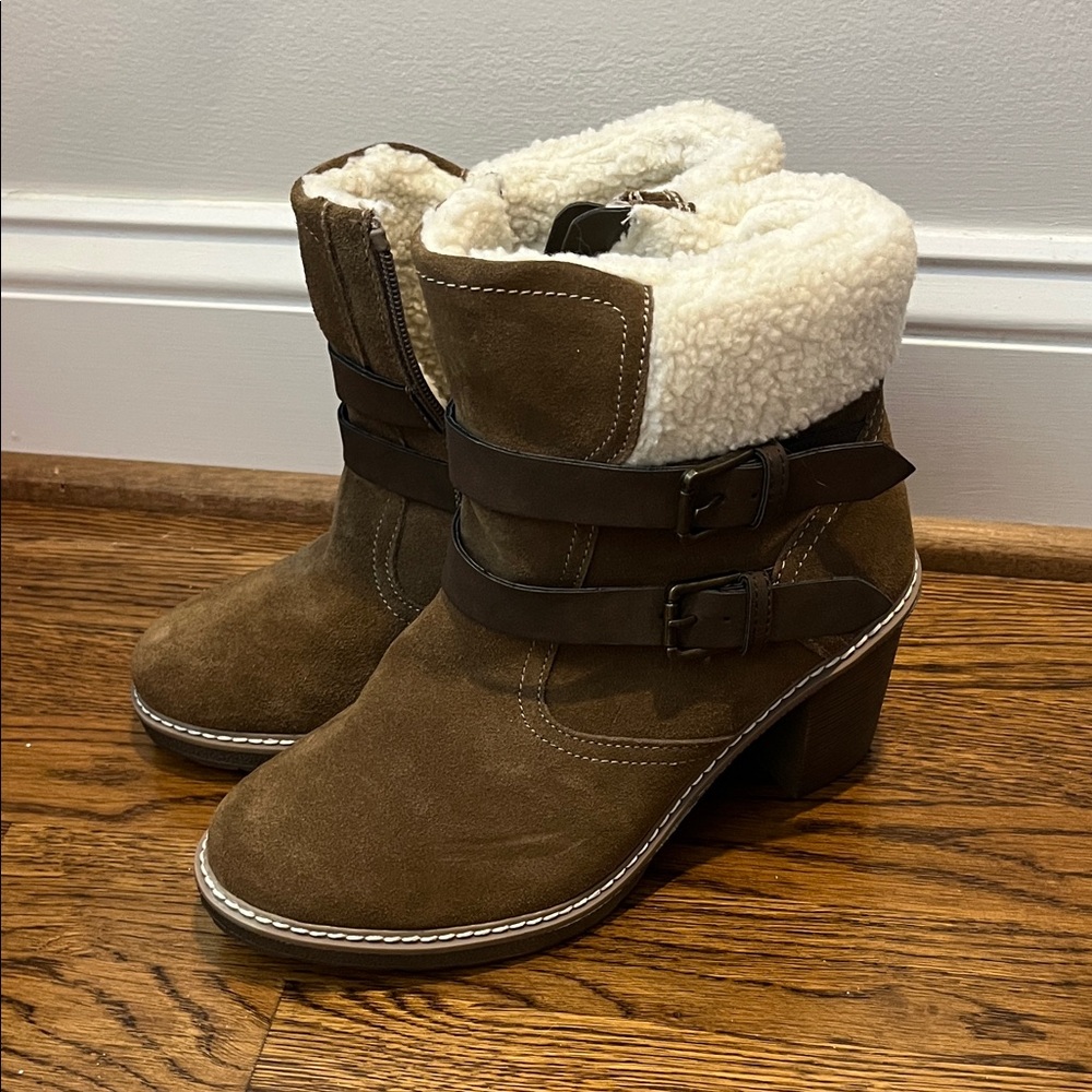 Brown Suede Ankle Boots with Faux Fur Lining